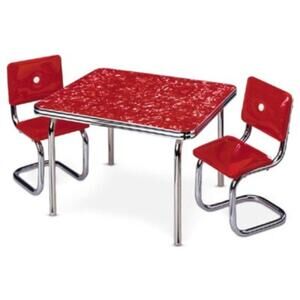 American Girl Molly Table Chairs Set Retro Chrome Red Vinyl Doll Kitchen Diner